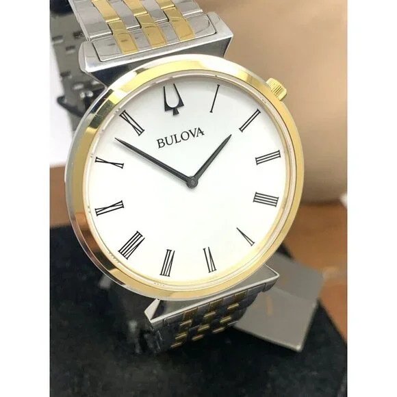 Bulova Men's Watch 98A233 Regatta Quartz White Dial Two Tone Gold Silver Steel